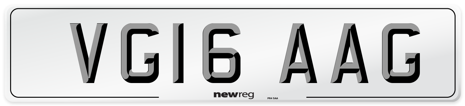 VG16 AAG Number Plate from New Reg